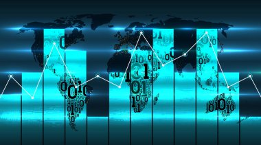 Fut arka planında diyagram şeması ve grafiği olan dünya haritası