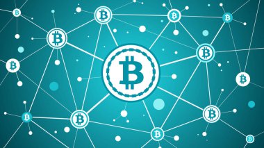 Bitcoin kripto para birimi ve blockchain mavi arka plan