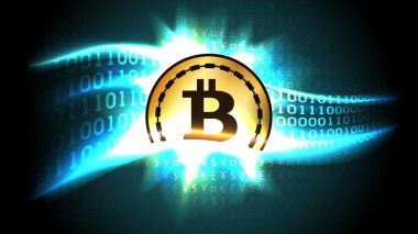 Kripto para birimi bitcoin sembolü ikili kod için döviz işaretleri borsaları