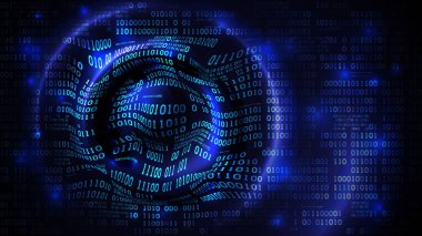Veri dizisi, ikili kodlu matris soyut siberuzay, dairesel dalgalarla fütüristik arka plan, güvenlik duvarı, bulut hizmeti, vektör