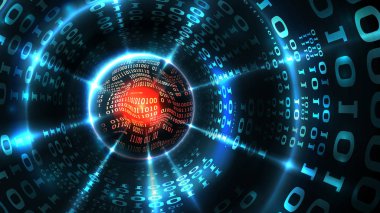 Soyut bilgisayar veri arka plan programlama ikili kod, veri akışı, soyut güvenlik duvarı. Bilgisayar sistemi, veritabanı, virüs, kötü niyetli kod ile internet sunucusu hackleme. Vektör çizimi