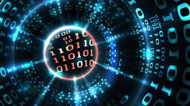 Soyut bilgisayar veri arka plan programlama ikili kod, veri akışı, soyut güvenlik duvarı. Bilgisayar sistemi, veritabanı, virüs, kötü niyetli kod ile internet sunucusu hackleme. Vektör çizimi