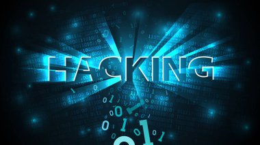 Hack arka plan, soyut hack sistemi. Hacker saldırısı, kırık düşen ikili kod, basamaklı matris arka plan, büyük veri sinir ağı, vektör iilustration