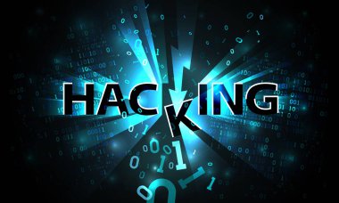 Soyut hack sistemi, hacker saldırısı, kırık düşen ikili kod, rakamlar, büyük veri, güvenlik duvarı, arka plan hack, vektör iilustration ile matris arka plan