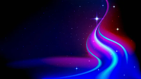 Der Fluss abstrakter Energie im Weltraum, Polarlichter, vor dem Hintergrund des Sternenhimmels — Stockvektor