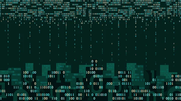 Abstract futuristische binaire stad met de kunstmatige intelligentie en het Internet van de dingen, Smart City met de cloudopslag, binaire regen, flow-datastroom, Big Data, netwerk digitale technologie concept — Stockvector