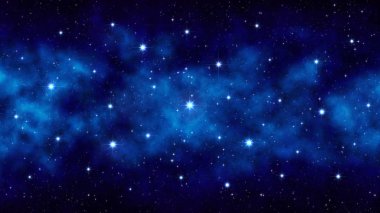 Gece yıldızlı gökyüzü, parlak büyük yıldızile koyu mavi uzay arka plan, bulutsu