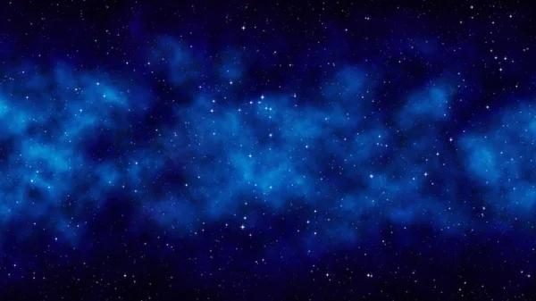 Langit berbintang malam, latar belakang ruang biru dengan bintang terang, nebula — Stok Foto