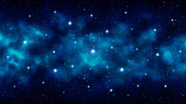 Cielo estrellado nocturno, fondo azul con grandes estrellas brillantes, nebulosa — Foto de Stock