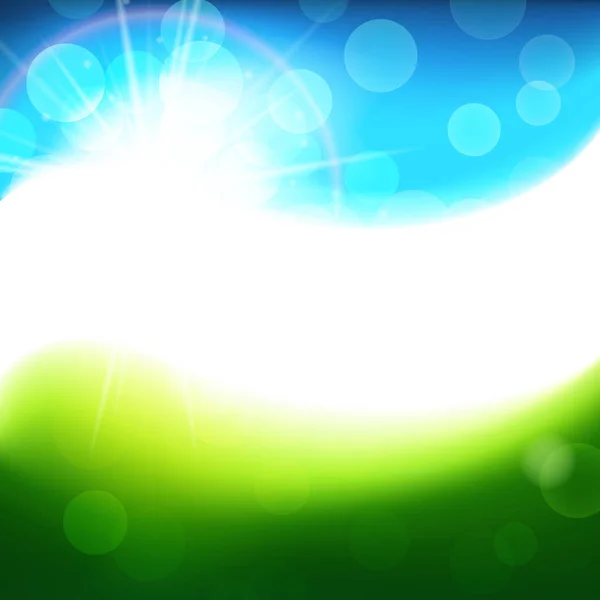 Зелено-блакитний векторний сонячний фон, яскравий весняно-літній абстрактний фон з порожнім простором для тексту — стоковий вектор