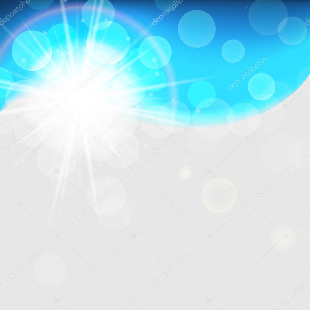 Sunny bright blue vector background, bright winter snowy abstract backdrop, green natural eco technology