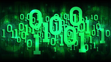 İkili kodlu matris yeşil arka plan, soyut fütüristik siber alemde gölge dijital kod, büyük veri bulutu