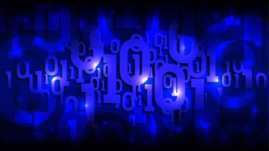 İkili kodlu matris mavi arka plan, soyut fütüristik siber alemde gölge dijital kod, yapay zeka, iyi organize edilmiş katmanlar