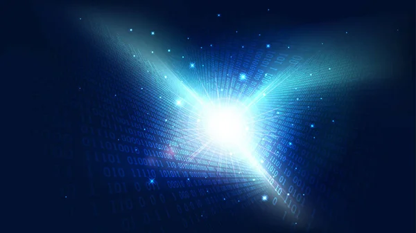 Binärer Code im abstrakten futuristischen Cyberspace, Matrix mit blauem Hintergrund und digitalem Code, Big Data im Cloud-Dienst, maschinelles Lernen für künstliche Intelligenz — Stockvektor