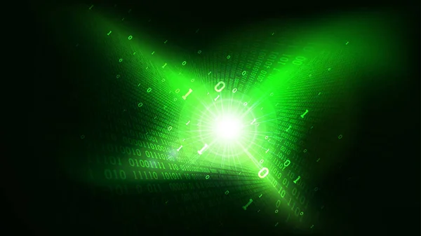 Binär kod i abstrakt futuristisk cyberrymden, Matrix lysande grön bakgrund med digital kod, Big data i molntjänsten, maskininlärningsteknik för artificiell intelligens — Stock vektor