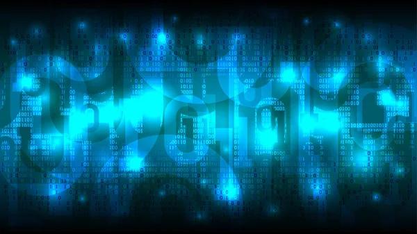 Ciberespacio brillante futurista abstracto con código binario, fondo azul de matriz con dígitos, nube de big data — Vector de stock