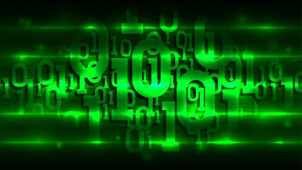 추상 회로 기판의 어두운 녹색 배경에 매트릭스 바이너리 코드, 추상 사이버 공간에서 디지털 코드, 사물의 인터넷; 빅 데이터, 인공 지능, 클라우드 스토리지, 벡터 일러스트레이션 — 스톡 벡터