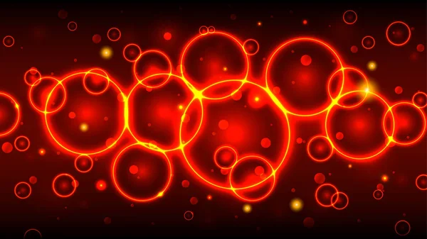 Círculos calientes rojos, fondo abstracto con burbujas y bokeh — Vector de stock