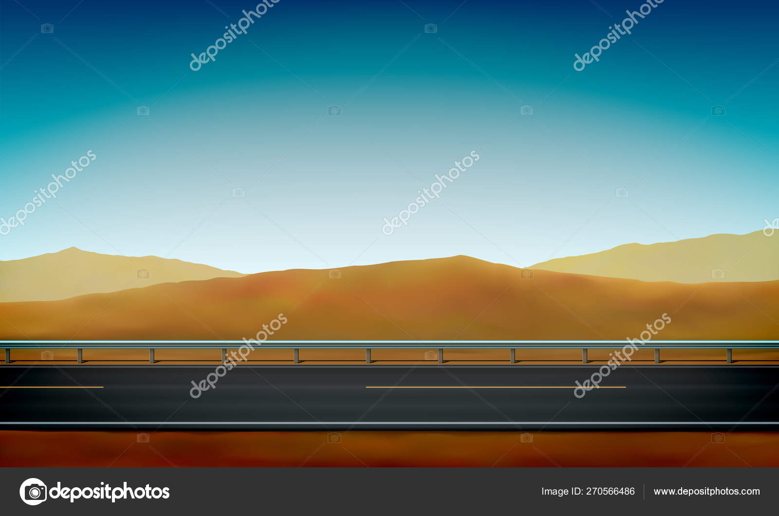 Side view of a road with a crash barrier, roadside, desert with sand dunes  and clear blue sky background, vector illustration Stock Vector Image by  ©ValeryBrozhinsky #270566486