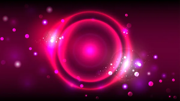 Fondo rosa fiesta de neón, círculos brillantes, marco redondo abstracto sobre un fondo celular, bokeh — Vector de stock