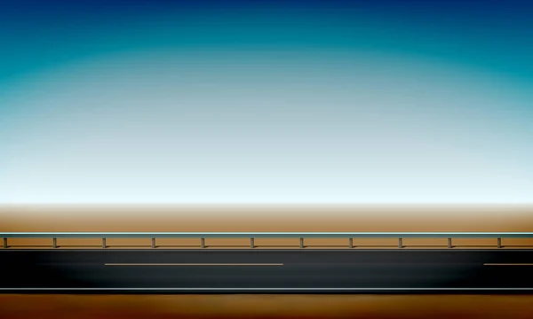 Vue latérale d'une route avec une barrière anti-collision, au bord de la route, horizon droit désert et ciel bleu clair, illustration vectorielle — Image vectorielle