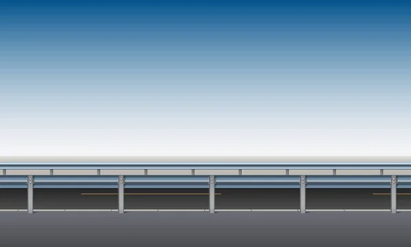 Vista lateral de la carretera, paso elevado, puente con una barrera de choque, borde de la carretera, fondo de cielo azul claro, ilustración de vectores — Vector de stock