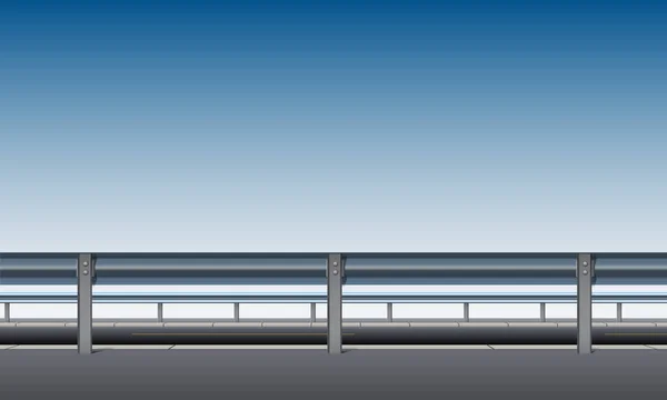 Vue latérale du passage supérieur, pont, route avec barrière anti-collision, fond bleu ciel, bord de route, illustration vectorielle — Image vectorielle