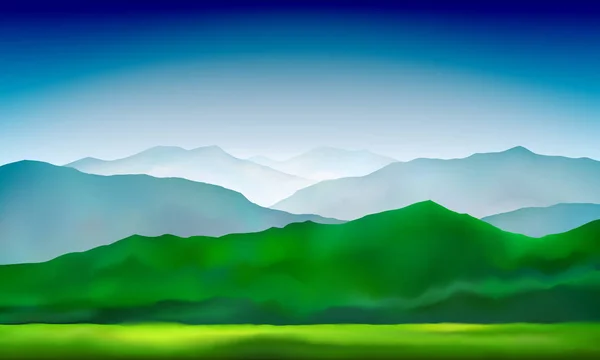 Verde montañas colinas y prados paisaje. Fondo abstracto de la naturaleza. Paisaje de montaña. Vector fondo colorido — Vector de stock