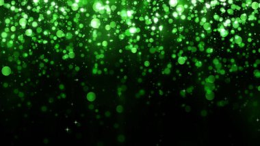 Güzel glitter ışık arka plan. Üstün tasarım için yeşil düşen parçacıklar şablonu ile arka plan. Düşen parlak konfeti ve sihirli ışık