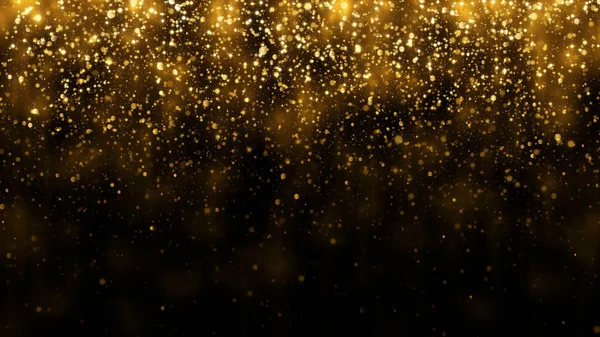 Background with falling golden glitter particles. Falling gold confetti with magic light. Beautiful light background — Stock Photo, Image