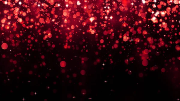 Holiday abstract red background with falling glitter particles. Beautiful festive sparkling luxury background. Shiny particle bokeh with magic light. Valentines day — Stock Photo, Image