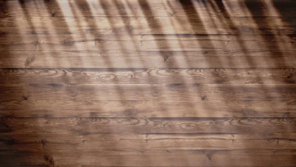 Textura de madera marrón con luz solar brillante, fondo de pared viejo. vista superior de la mesa de madera. textura de la vieja mesa superior, fondo grunge — Foto de Stock