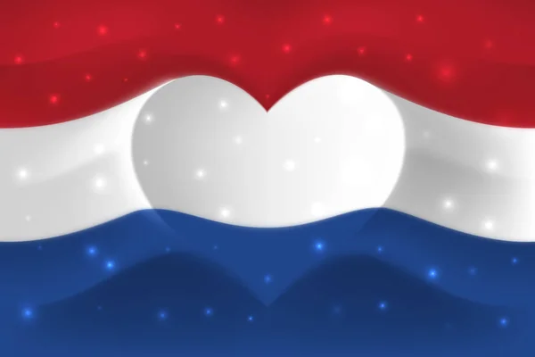 愛を込めてオランダ。ハート型の波を持つ国旗。オランダの国旗の色の背景。ハートシェイプ, ベクターイラスト — ストックベクタ