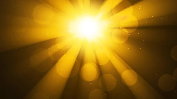 Pozadí s jasně zlatým sluncem, sluníčko. Lehký a bokeh efekt. Božské zlaté záři, nebe, třpytící se obloha — Stock fotografie