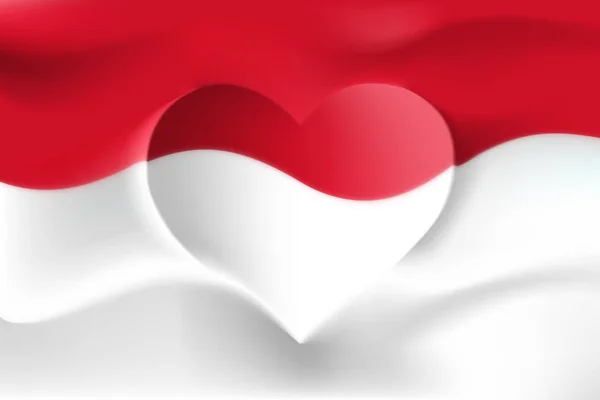 Indonesia with love. Indonesian national flag with heart shaped waves. Background in colors of indonesian flag. Heart shape, vector illustration — Stock Vector