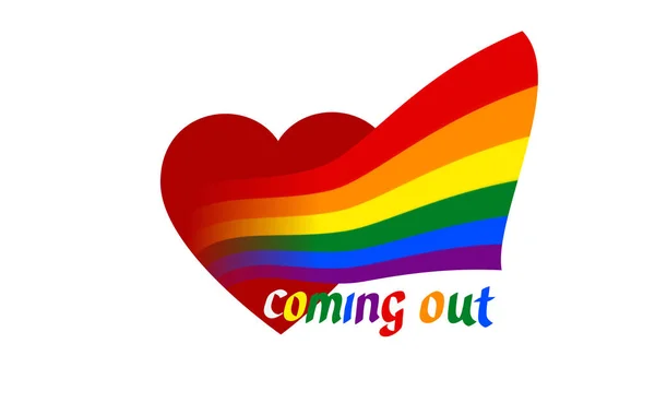 De corazón viene una bandera del arco iris - símbolo de orgullo lgbt e lgbtq. Saliendo del icono LGBT. Signo de arco iris gay, lesbiana, transexual en forma de corazón y bandera. Ilustración vectorial — Vector de stock