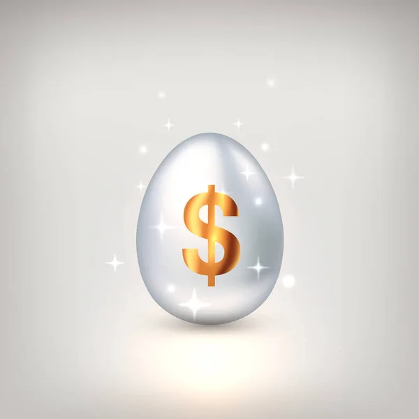 Vitt ägg med gyllene dollar symbol. Begreppet ekonomisk framgång för företag eller rikedom, lönsamma investeringar, riskkapitalinvesteringar. Vektor illustration — Stock vektor