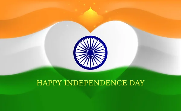 インド独立記念日、ハート型インドフラグベクトルテンプレート。8月15日フライング フラグを持つ背景。インドの祝日 8月15日独立記念日グリーティングカード — ストックベクタ