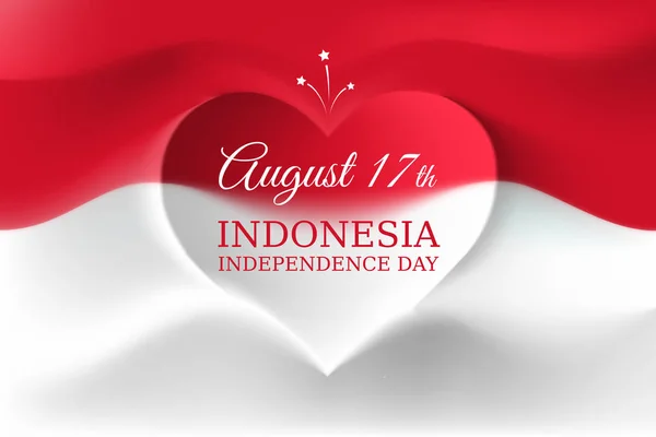 Banner agosto 17, Indonesia día de la independencia, plantilla vectorial bandera indonesia con forma de corazón. Antecedentes con bandera. Fiesta nacional de la indonesia el 17 de agosto. Tarjeta de felicitación del día de la independencia — Archivo Imágenes Vectoriales