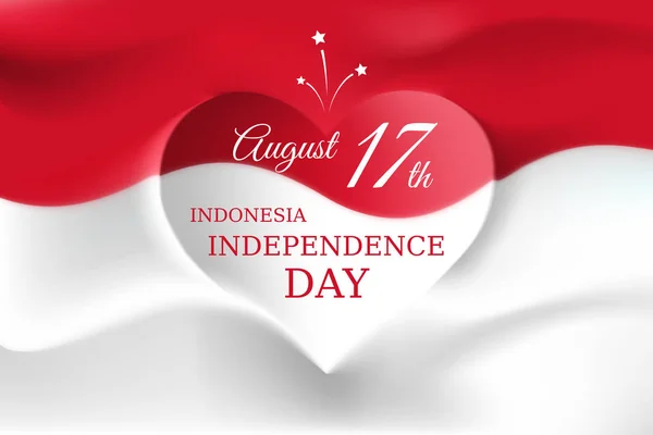 Banner agosto 17, Indonesia día de la independencia, plantilla vectorial bandera indonesia con forma de corazón. Antecedentes con bandera. Fiesta nacional de la indonesia el 17 de agosto. Tarjeta de felicitación del día de la independencia — Archivo Imágenes Vectoriales