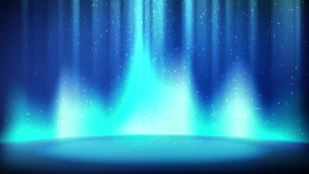 キラキラ背景の青いシーン 明るいシアンスポットライトによって照らされた空の場所 輝く輝く粒子を落ちる キャッチーなデザイン シームレスなループのためのカラフルなアズールの背景 — ストック動画