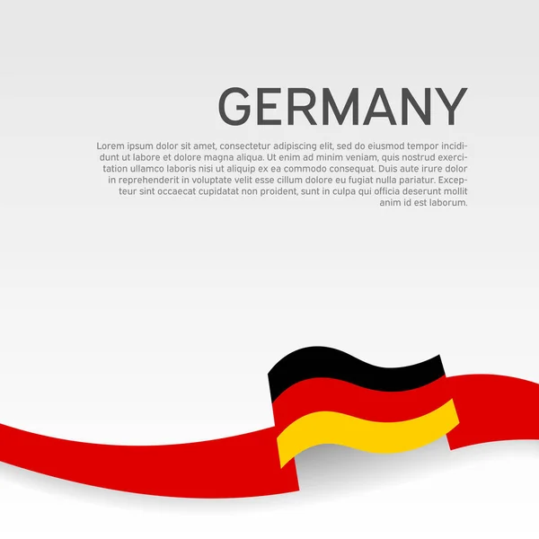 Γερμανία σημαία φόντο. Κυματιστή κορδέλα σε χρώματα της γερμανικής σημαίας σε λευκό φόντο. Εθνική αφίσα. Σχέδιο τριχρωματικού σχεδιασμού. Κρατικό γερμανικό πατριωτικό φυλλάδιο, καλύψτε — Διανυσματικό Αρχείο