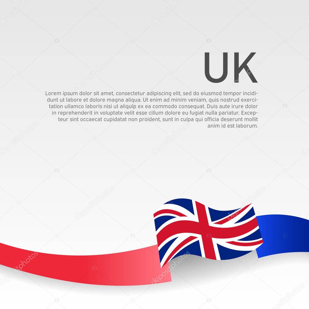 Great Britain flag background. Wavy ribbon color flag of great b
