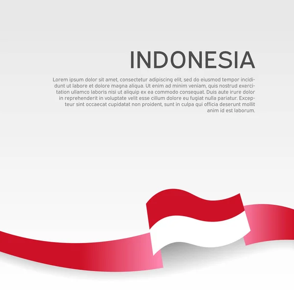 Latar belakang bendera Indonesia. Warna bendera indonesia pita bergelombang pada latar belakang putih. Poster nasional. Desain vektor. Panji patriotik negara, selebaran - Stok Vektor