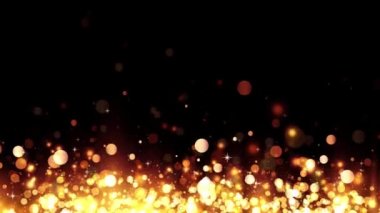 Parlak altın parçacıklar ile arka plan. Pırıl pırıl yükselen altın parçacıkları. Güzel bokeh ışık arka plan. Büyülü parıldayan pırıl pırıl ışık ile altın konfeti. Sorunsuz döngü