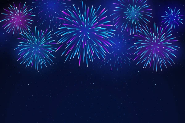 暗い背景にカラフルな花火 夜空に明るい花火 お祝いのデザイン パーティーのための背景 ベクトルイラスト — ストックベクタ