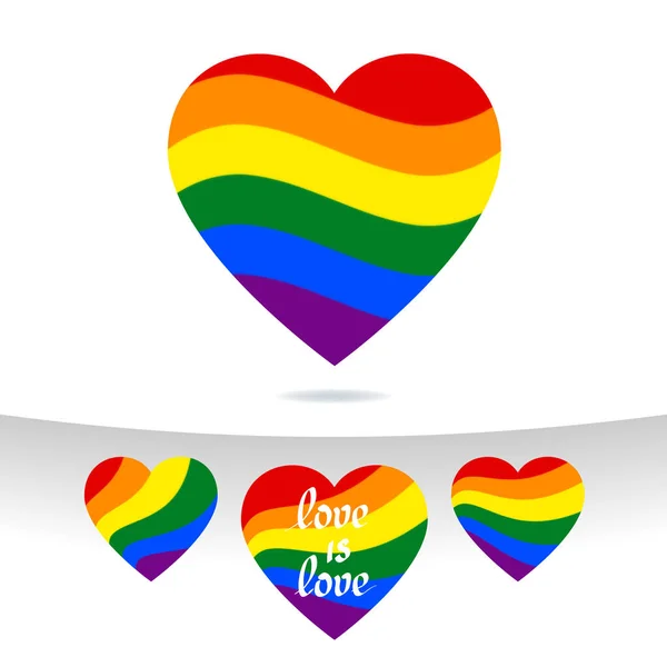 Concepto LGBT - forma de corazón en colores de bandera lgbtq. Icono de transexual gay lesbiana amor con ondulado arco iris lgbt bandera. Conjunto de signos vectoriales multicolores. Para camisetas de diseño — Vector de stock