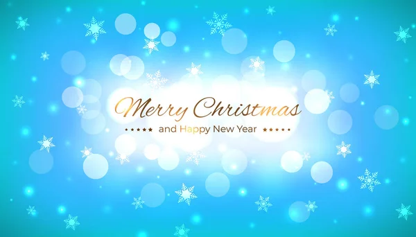 圣诞快乐矢量插图。设计模板与节日蓝色背景。新年贺卡快乐。雪花和散景圣诞背景。矢量假日插图 — 图库矢量图片