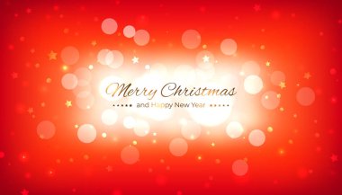 Mutlu noel vektör illüstrasyon. Mutlu yıllar tebrik kartı. Şenlikli kırmızı arka planlı tasarım şablonu. Bokeh noel arka plan. Vektör tatil illüstrasyon