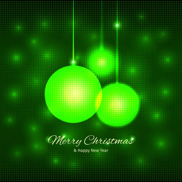 Christmas and New Year card with defocused Christmas balls, on a mosaic green background, vector — Stock Vector